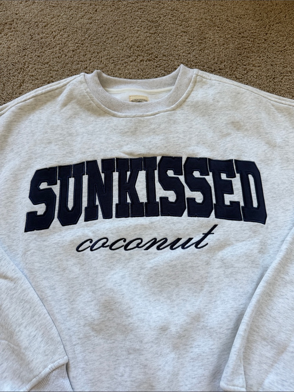 SUNKISSED Coconut Cursive Crewneck Sweatshirt Light Gray - Picture 3 of 9